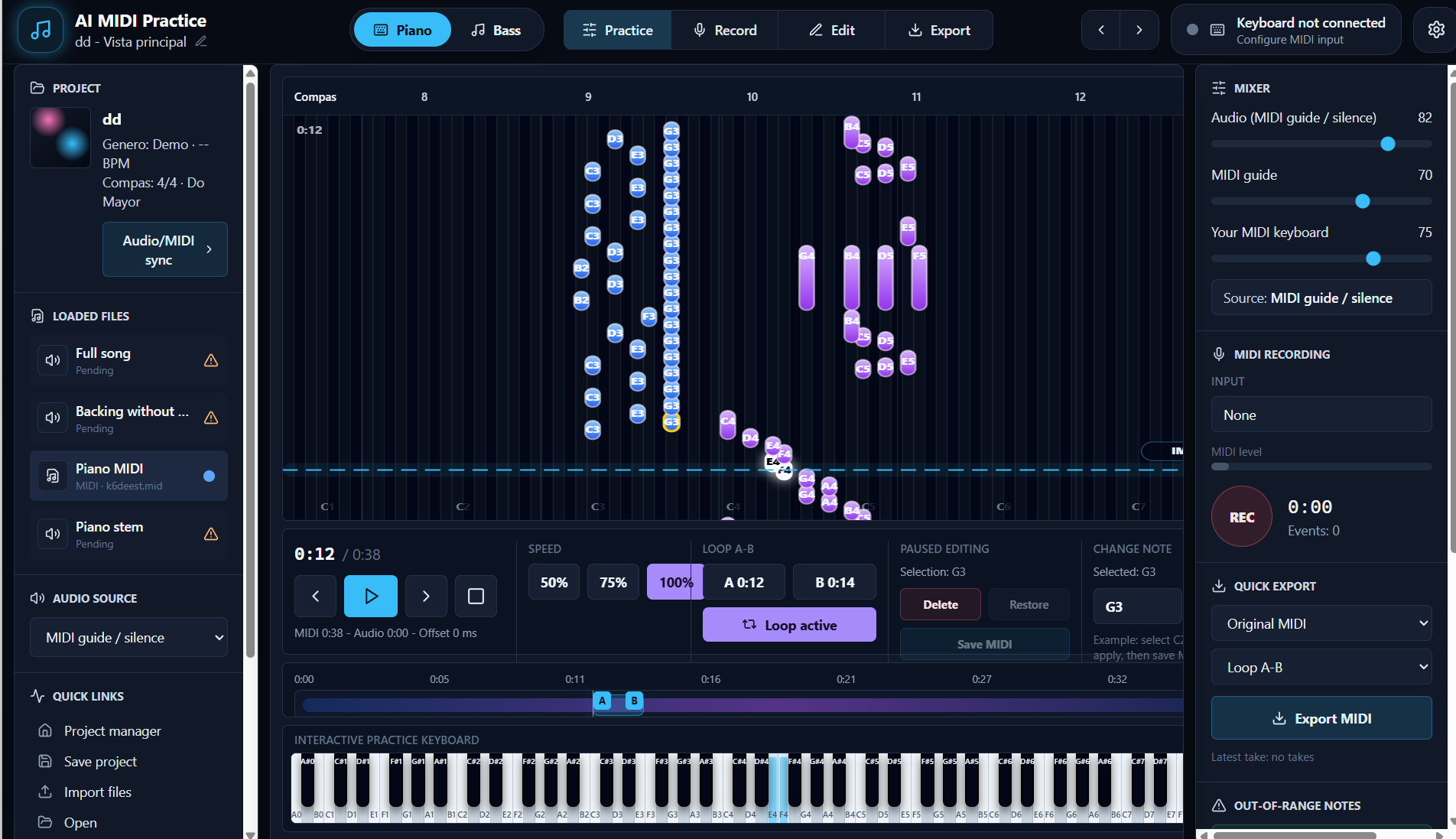 AI MIDI Practice app preview